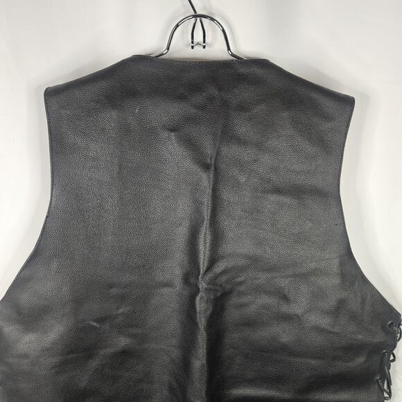 Jafrum Motorcycle Biker Black Leather Vest Side Laces Mens XL Inner Zip Pockets - Picture 7 of 9
